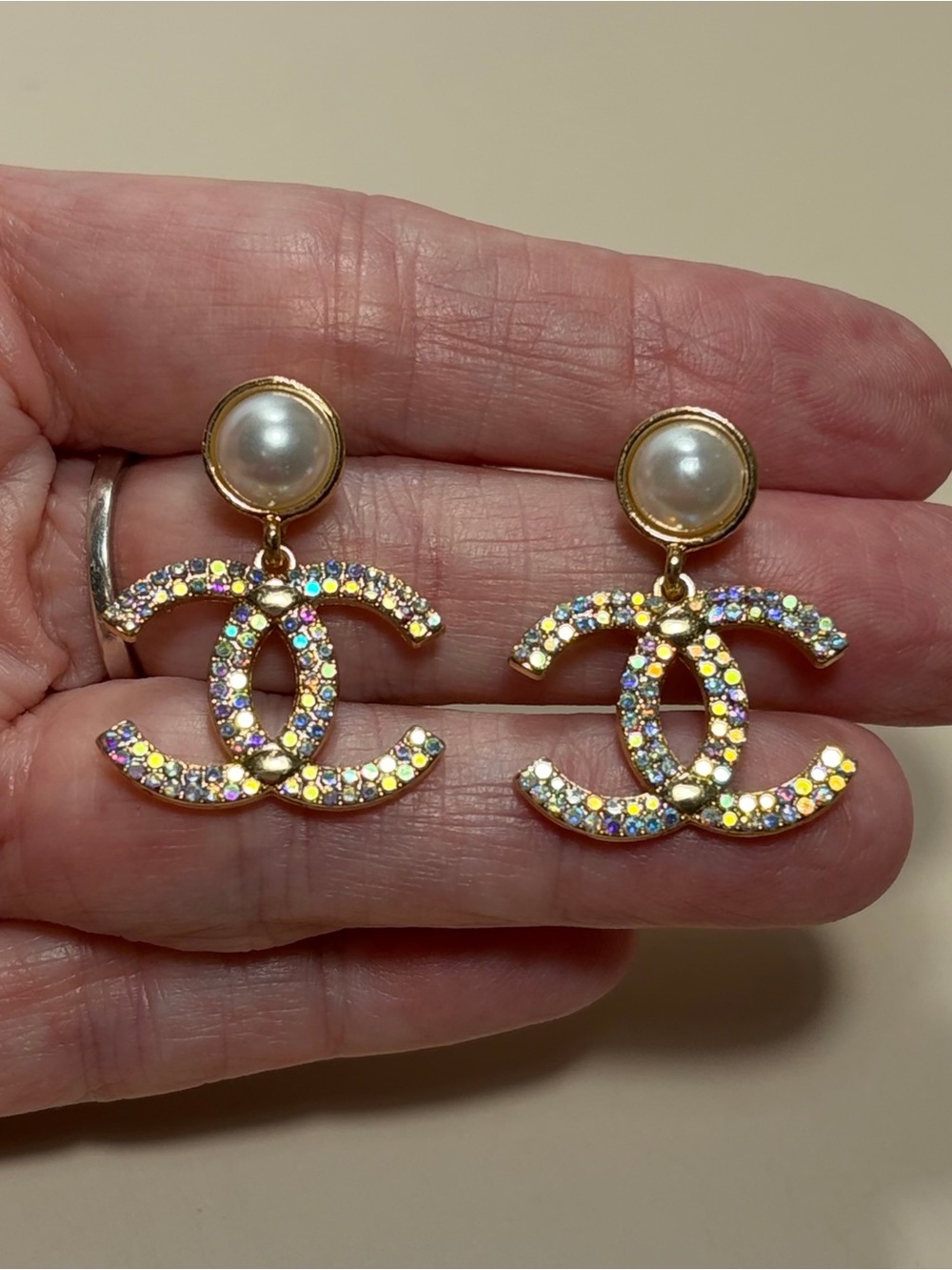 Gold-Tone Pearl & Crystal Monogram Drop Earrings - Gold Iridescent